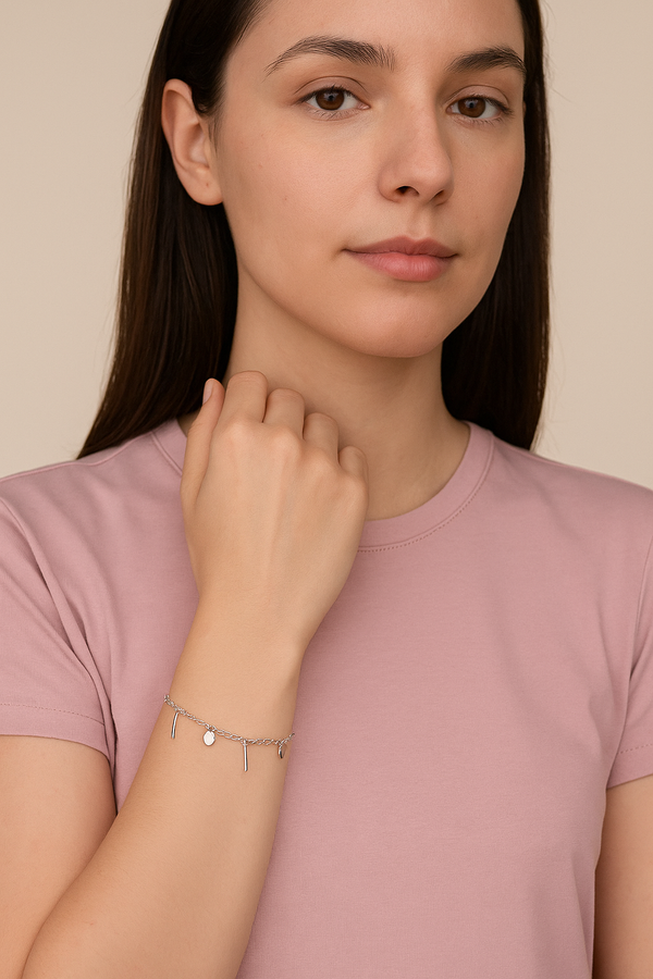 925 Sterling Silver Bar Charms Bracelet