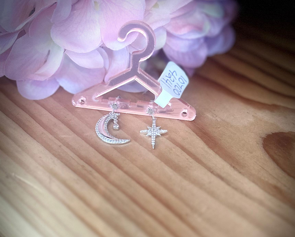 925 Sterling Silver Moon Star Earrings with cubic Zirconia